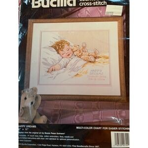 Bucilla Counted Cross-Stitch Kit "Happy Dreams" 8" x 11" Vintage Baby & Teddy Be